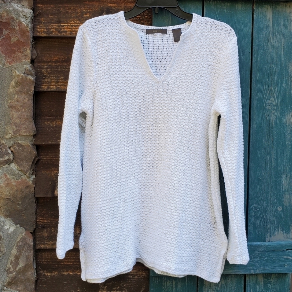 Liz Claiborne Womens White Sweater Tunic Waffle Open Knit L